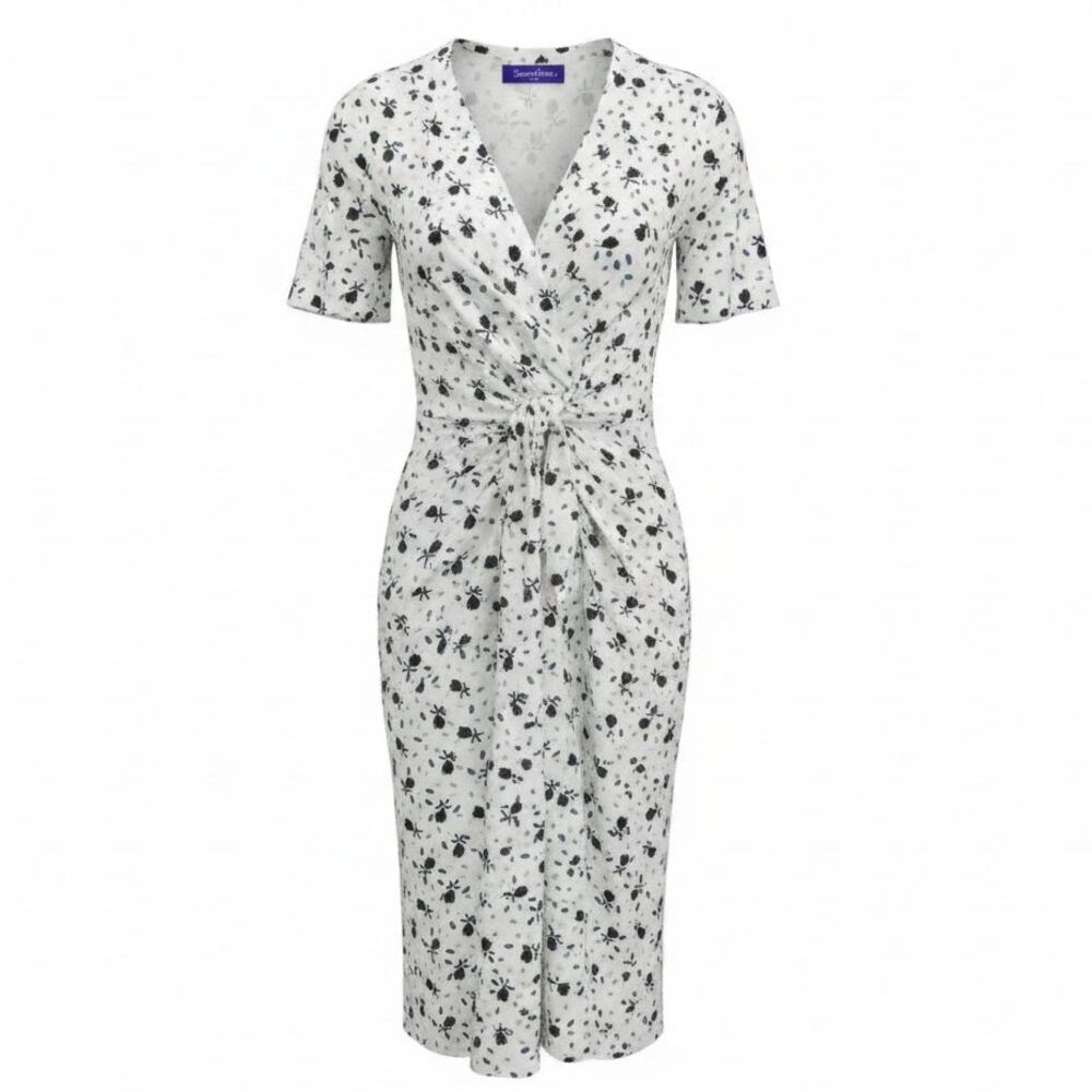 Seraphine Maternity Floral Tie Front Midi Dress White Green Black Size 2 - Picture 2 of 11